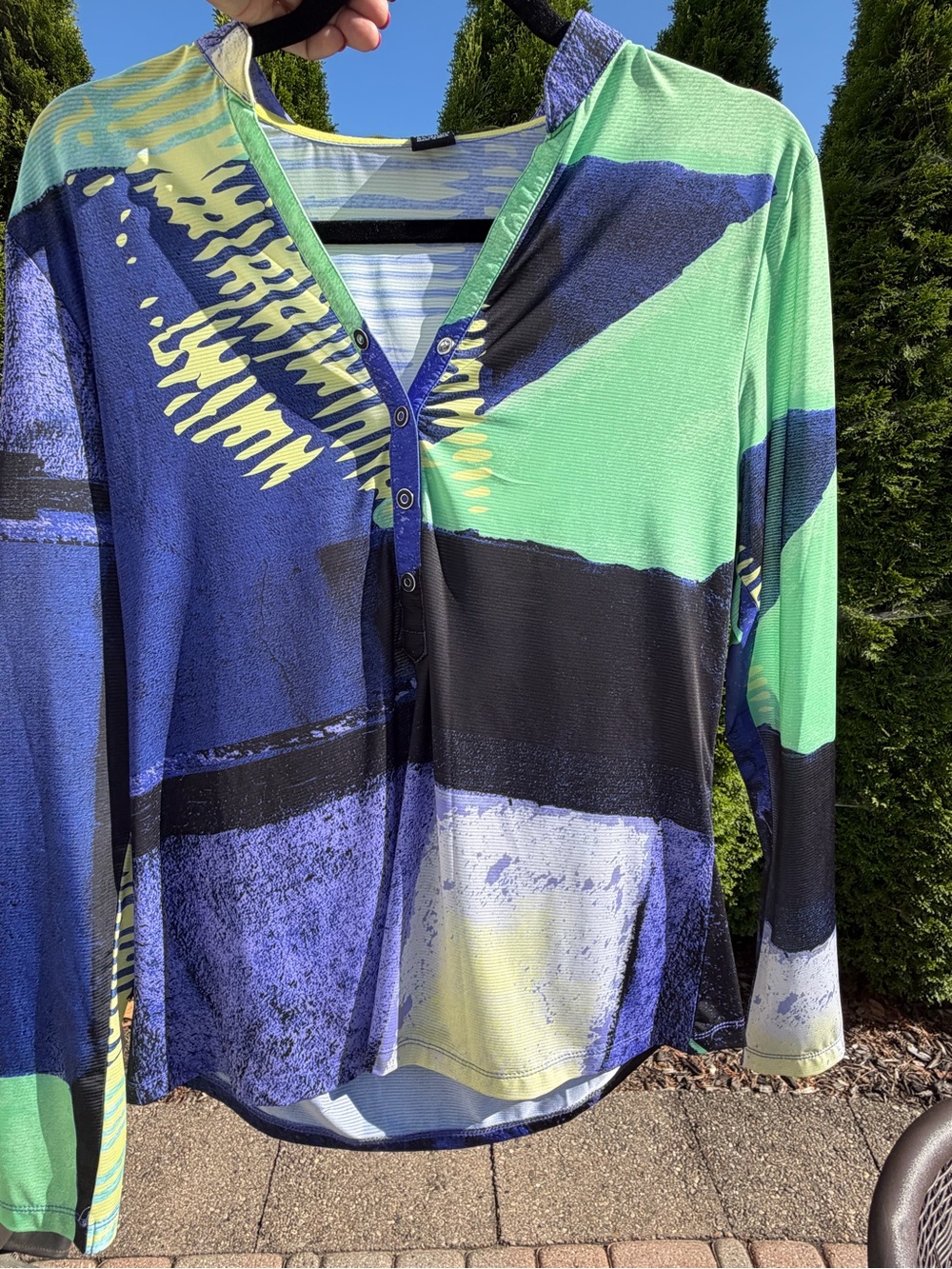 jamie sadock Green and Blue Abstract Print Long Sleeve thin and cool performance
